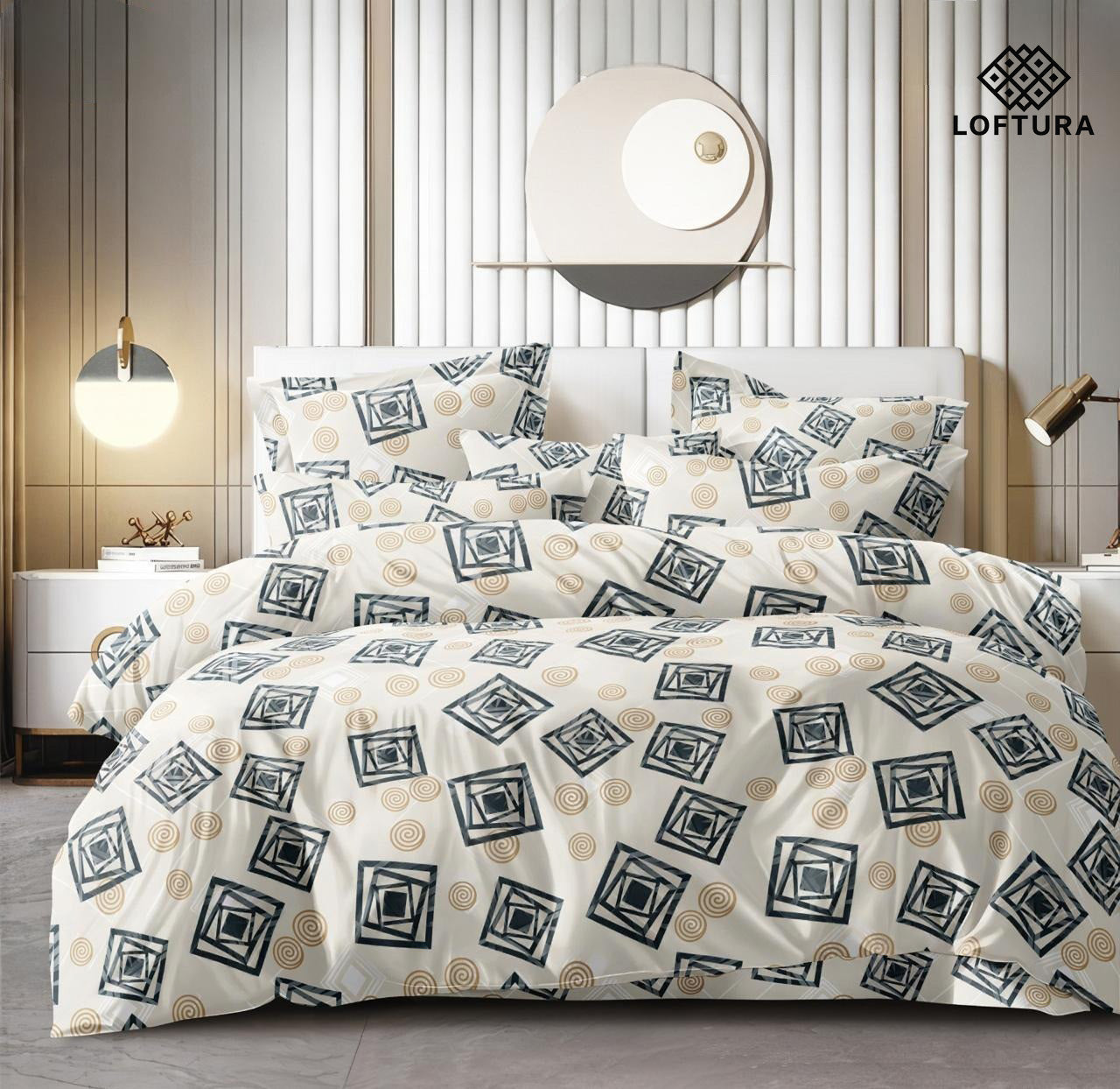 squrely Beige Super King Bedsheet