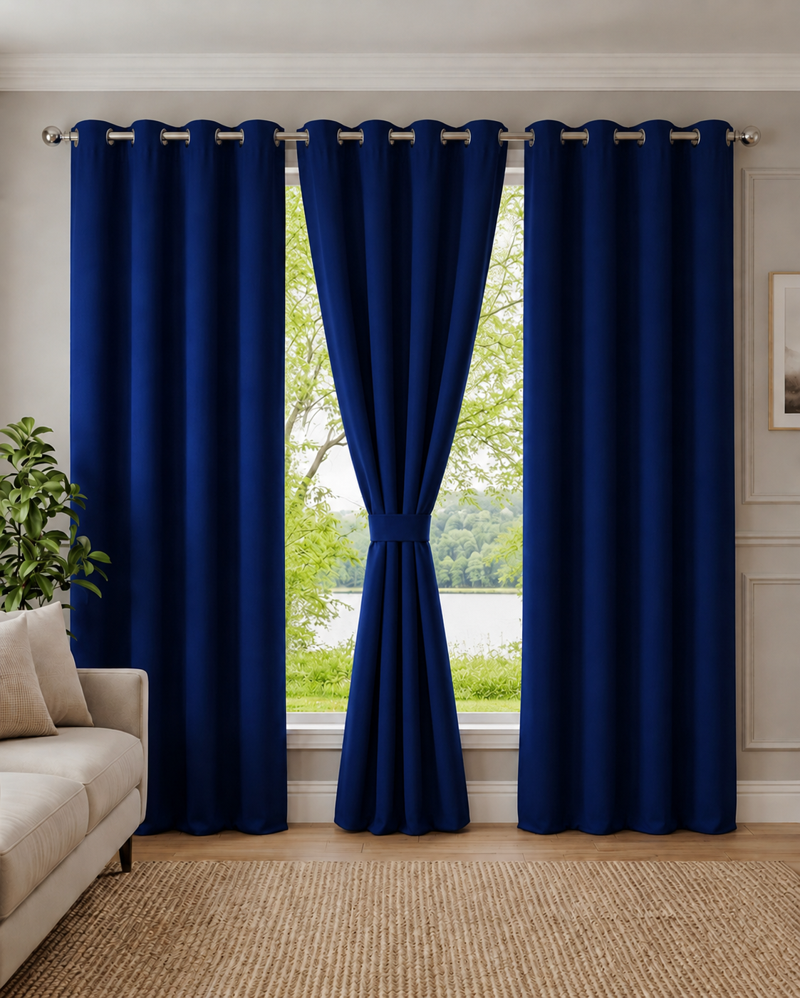 Loftura 100% Blackout Curtains for Door & Window | Set of 2 or Set of 3 | Thermal Insulated | Noise Reducing | Premium Heavy Fabric | 8 Grommets eyelids Curtains | Blue