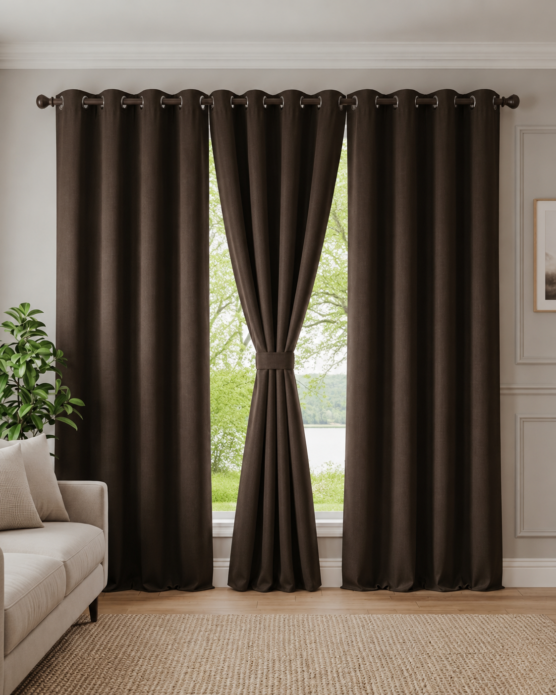 Loftura 100% Blackout Curtains for Door & Window | Set of 2 or Set of 3 | Thermal Insulated | Noise Reducing | Premium Heavy Fabric | 8 Grommets eyelids Curtains | Brown