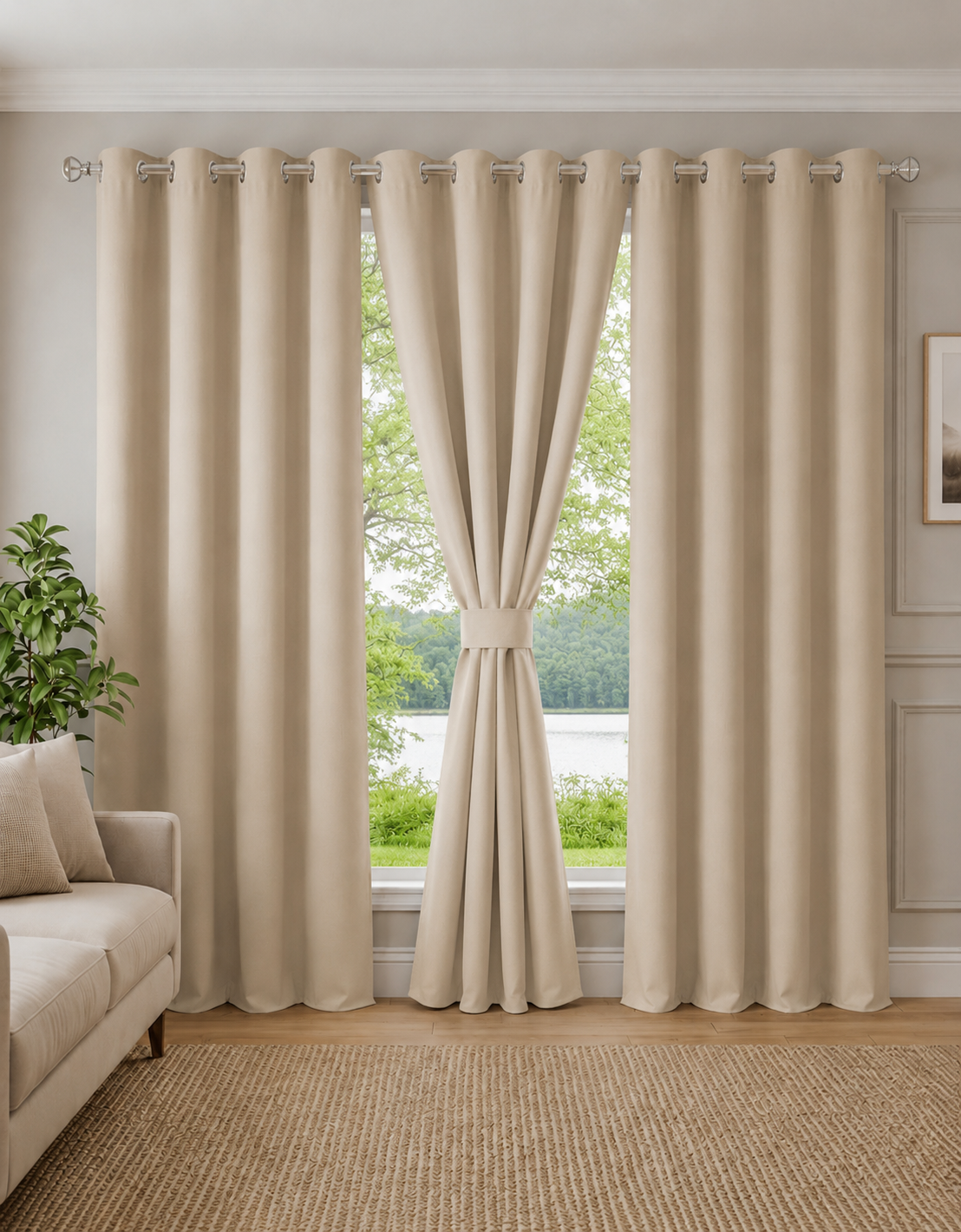Loftura 100% Blackout Curtains for Door & Window | Set of 2 or set of 3 | Thermal Insulated | Noise Reducing | Premium Heavy Fabric | 8 Grommets eyelids Curtains | Beige color
