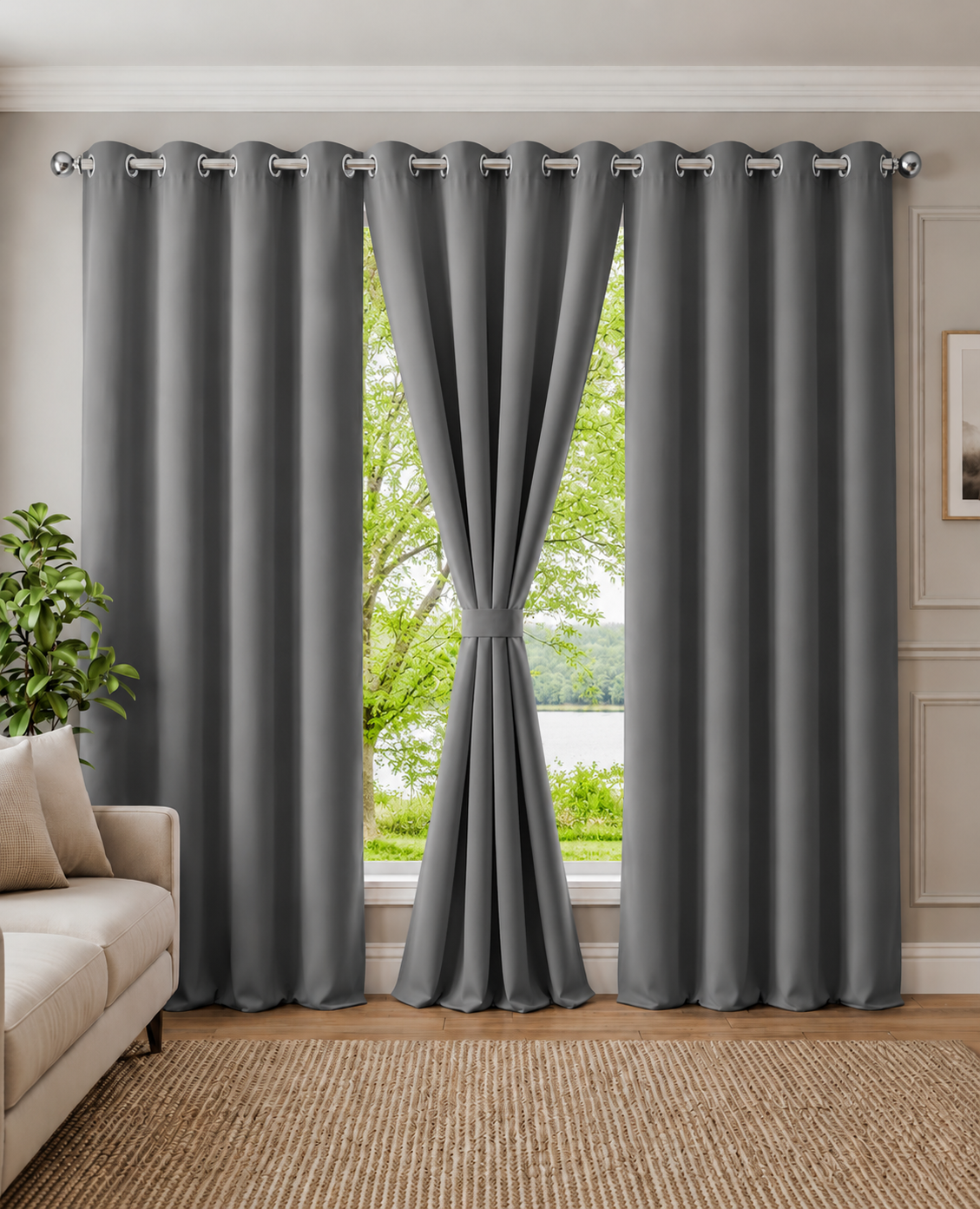 Loftura 100% Blackout Curtains for Door & Window | Set of 2 or set of 3 | Thermal Insulated | Noise Reducing | Premium Heavy Fabric | 8 Grommets eyelids Curtains | Grey