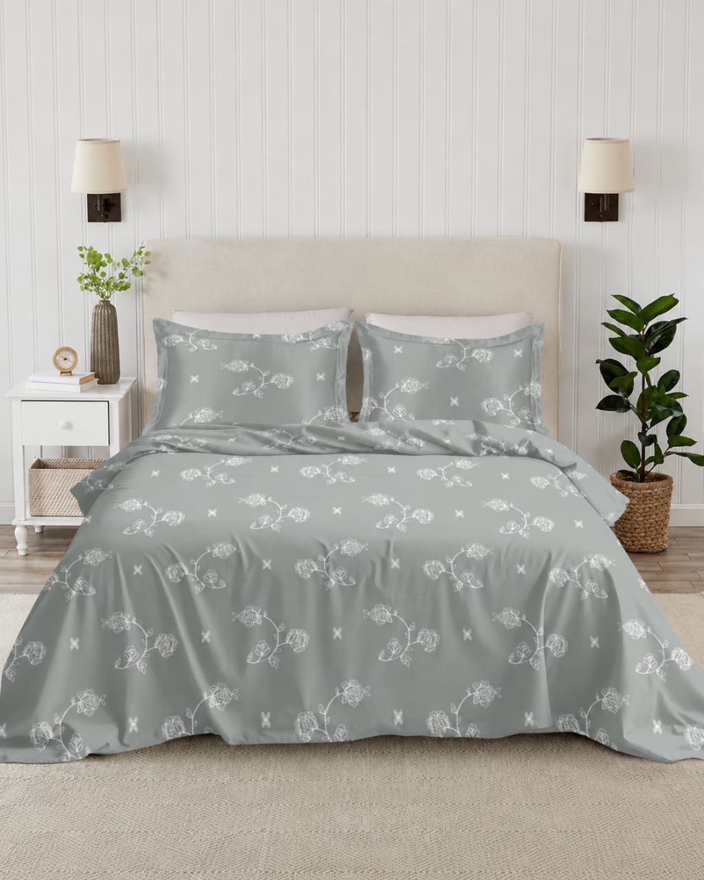100% Cotton Petal Symphony-Light Grey