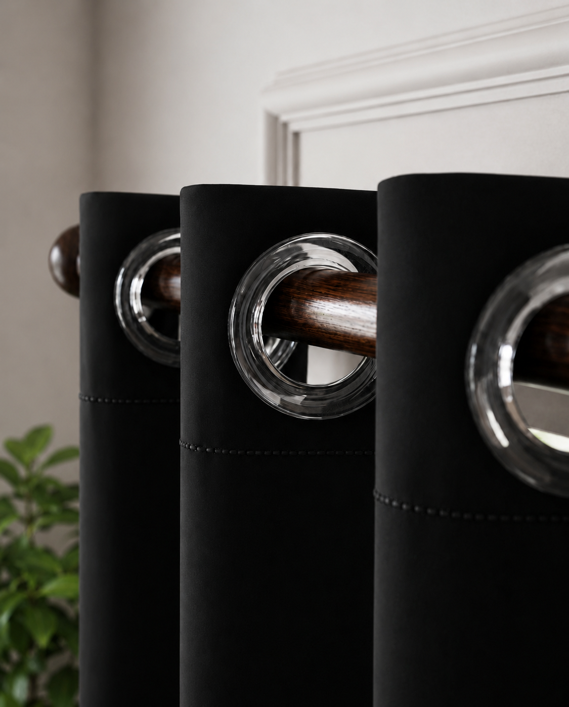 Loftura 100% Blackout Curtains for Door & Window | Set of 2 | Thermal Insulated | Noise Reducing | Premium Heavy Fabric | 8 Grommets eyelids Curtains | Black