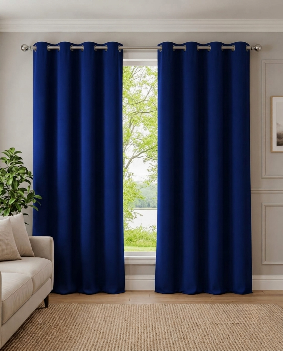 Loftura 100% Blackout Curtains for Door & Window | Set of 2 | Thermal Insulated | Noise Reducing | Premium Heavy Fabric | 8 Grommets eyelids Curtains | Blue