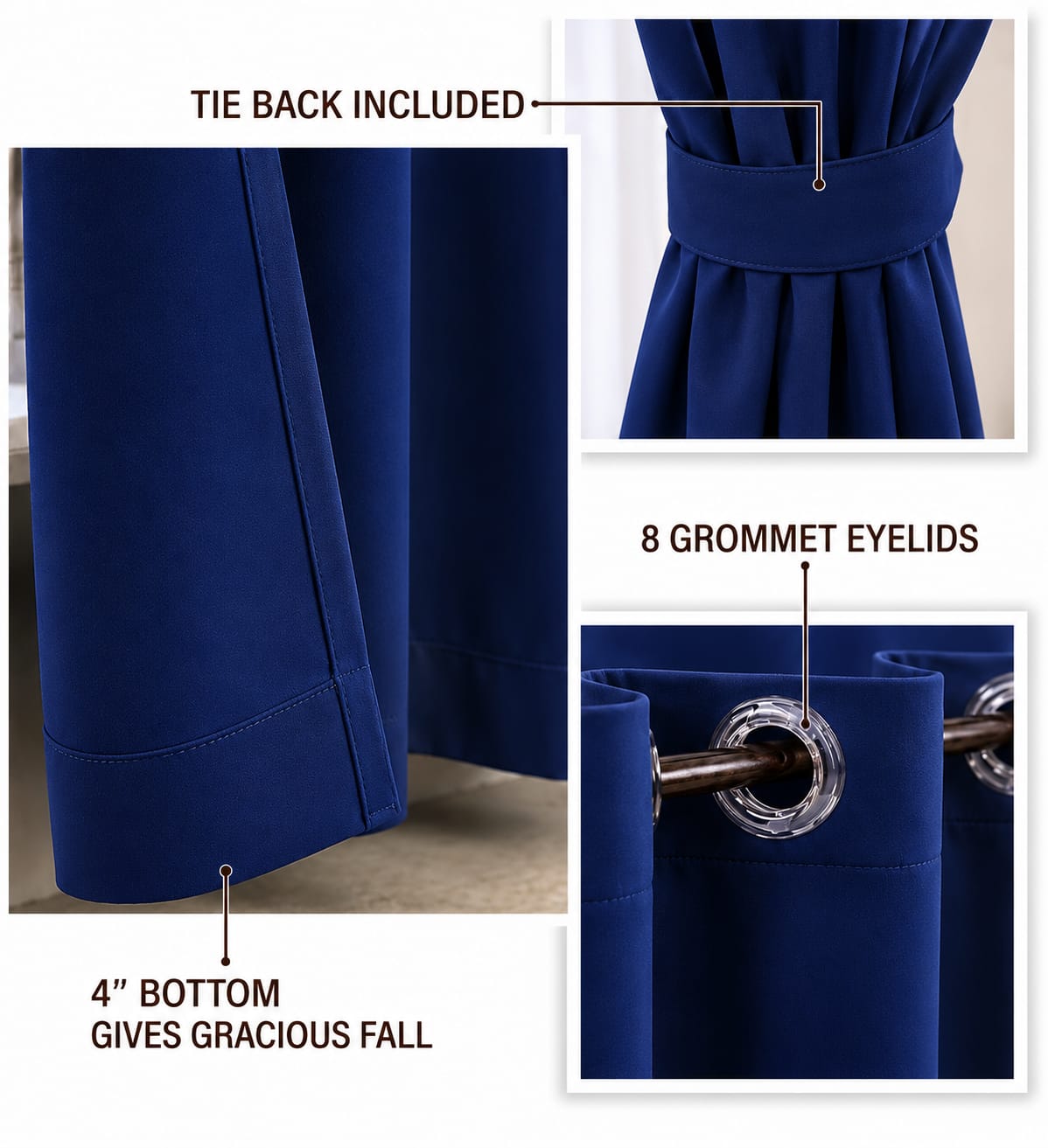 Loftura 100% Blackout Curtains for Door & Window | Set of 2 | Thermal Insulated | Noise Reducing | Premium Heavy Fabric | 8 Grommets eyelids Curtains | Blue
