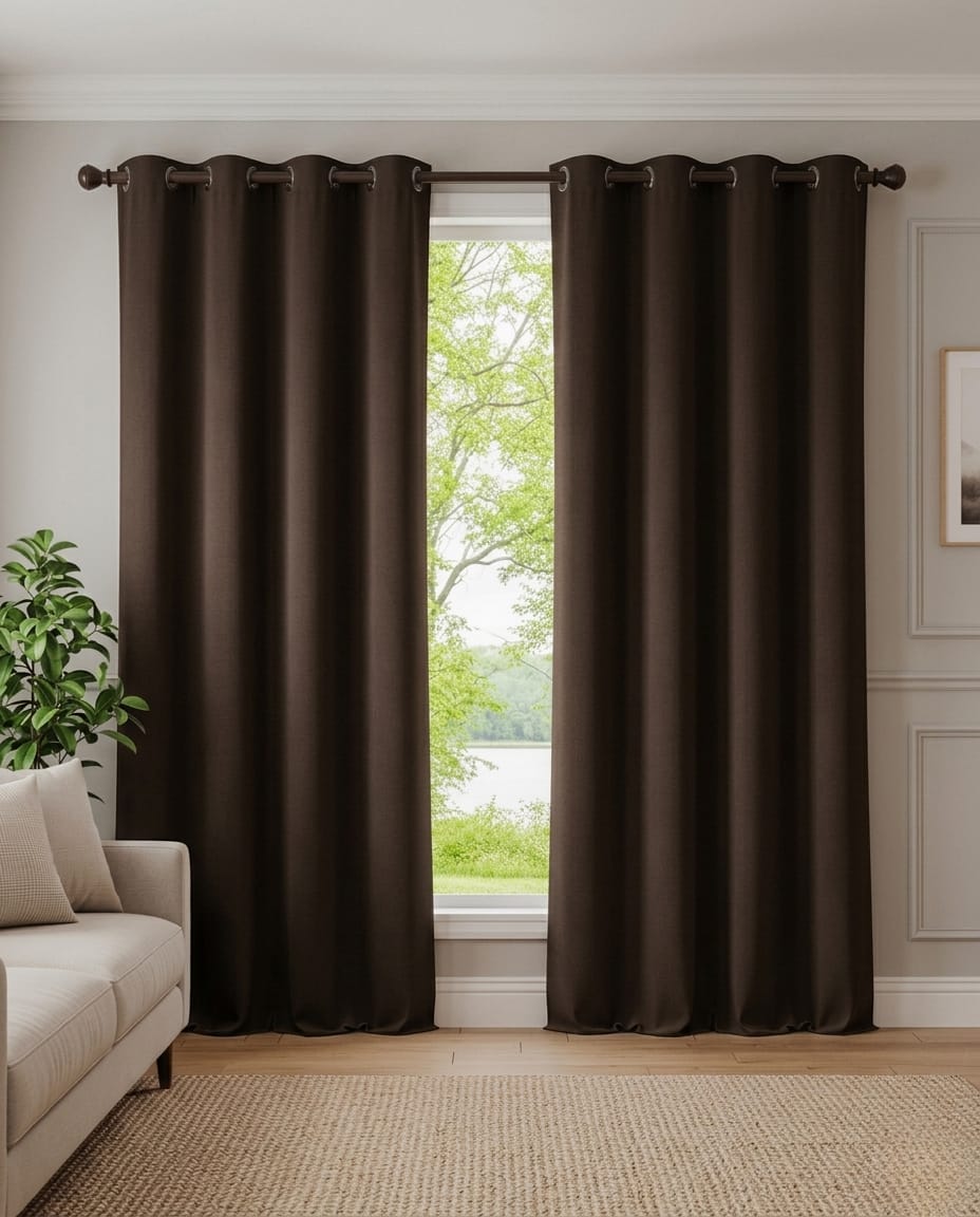 Loftura 100% Blackout Curtains for Door & Window | Set of 2 | Thermal Insulated | Noise Reducing | Premium Heavy Fabric | 8 Grommets eyelids Curtains | Brown