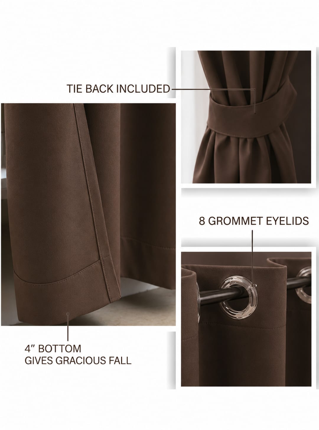 Loftura 100% Blackout Curtains for Door & Window | Set of 2 | Thermal Insulated | Noise Reducing | Premium Heavy Fabric | 8 Grommets eyelids Curtains | Brown
