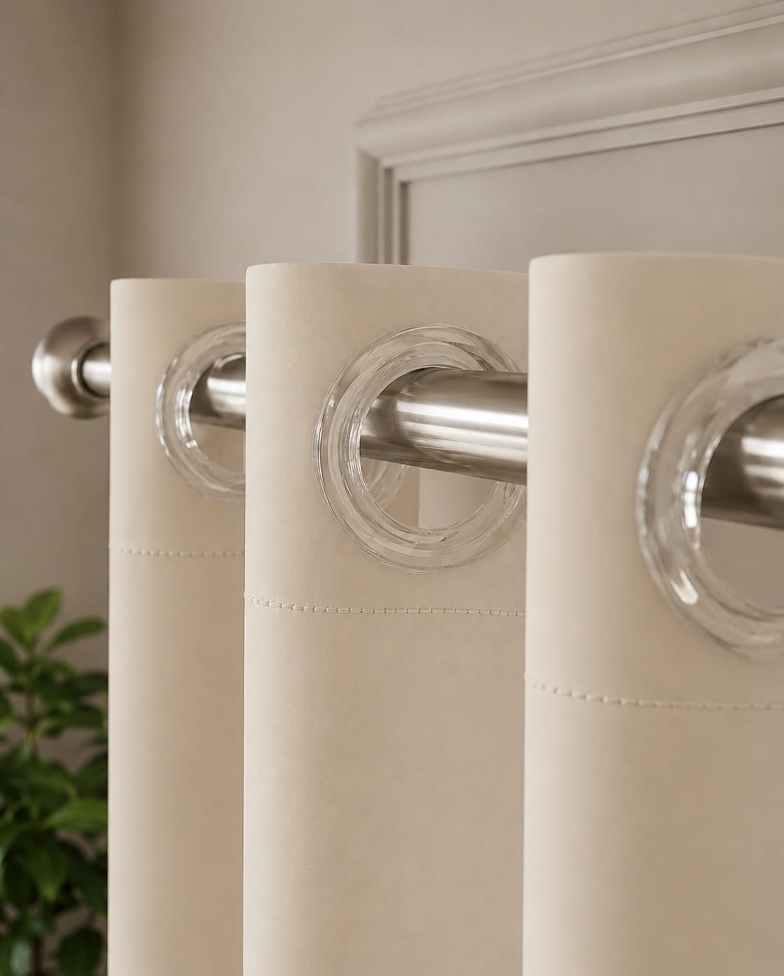 Loftura 100% Blackout Curtains for Door & Window | Set of 2 | Thermal Insulated | Noise Reducing | Premium Heavy Fabric | 8 Grommets eyelids Curtains | Beige color