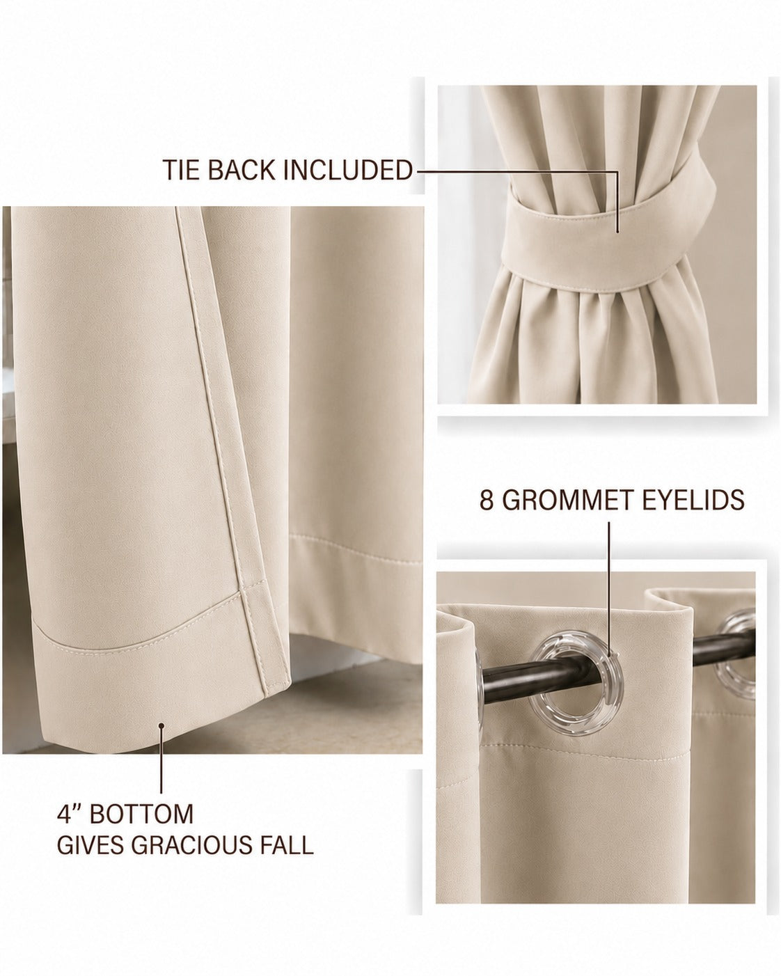 Loftura 100% Blackout Curtains for Door & Window | Set of 2 | Thermal Insulated | Noise Reducing | Premium Heavy Fabric | 8 Grommets eyelids Curtains | Beige color