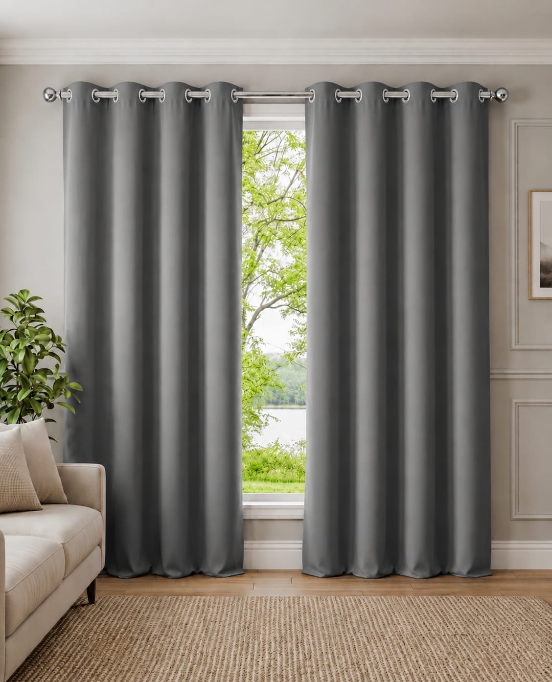 Loftura 100% Blackout Curtains for Door & Window | Set of 2 | Thermal Insulated | Noise Reducing | Premium Heavy Fabric | 8 Grommets eyelids Curtains | Grey