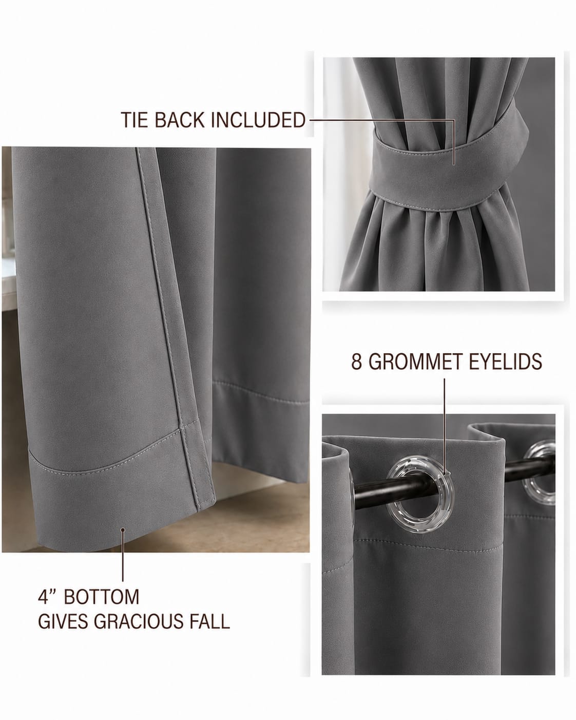 Loftura 100% Blackout Curtains for Door & Window | Set of 2 | Thermal Insulated | Noise Reducing | Premium Heavy Fabric | 8 Grommets eyelids Curtains | Grey