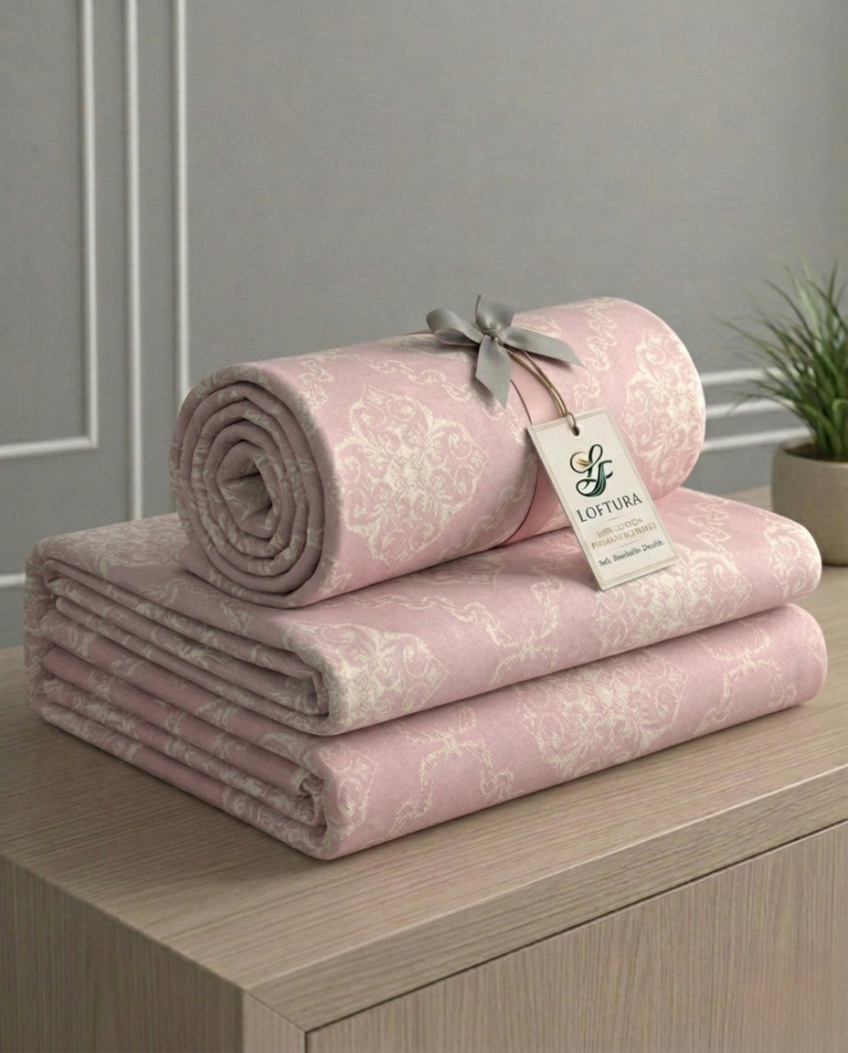 100% Cotton Royal Damask flat bedsheet - Pink