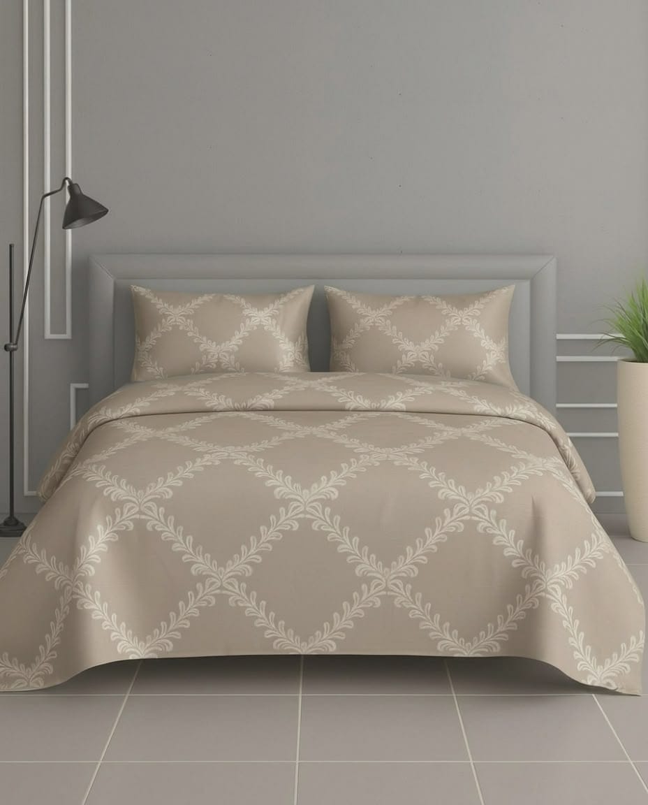 100% Cotton Grandeur Trellis flat bedsheet - Warm Taupe