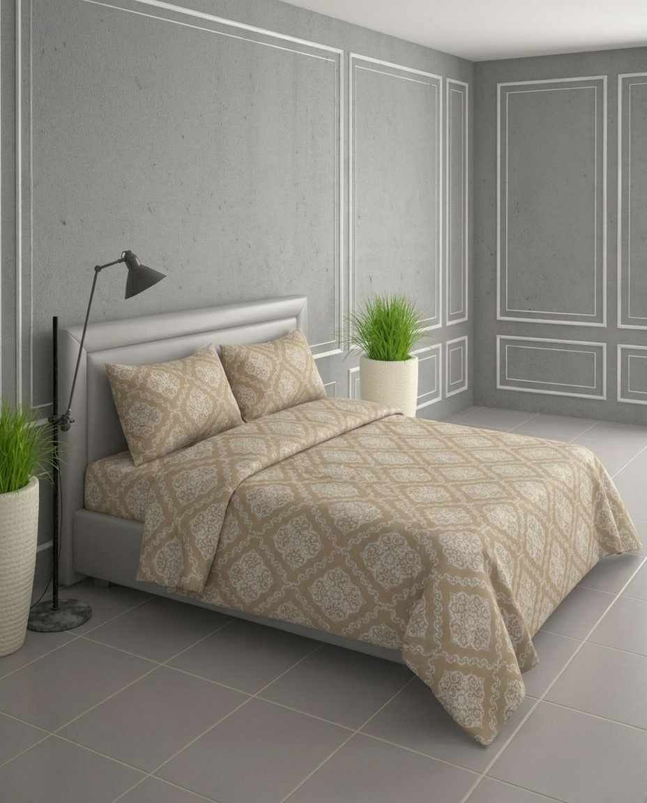 100% Cotton Royal Damask flat bedsheet - Taupe
