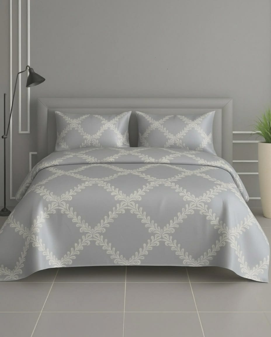 100% Cotton Grandeur Trellis flat bedsheet - grey