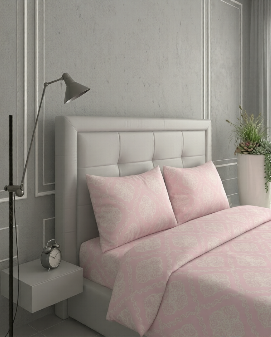 100% Cotton Royal Damask flat bedsheet - Pink