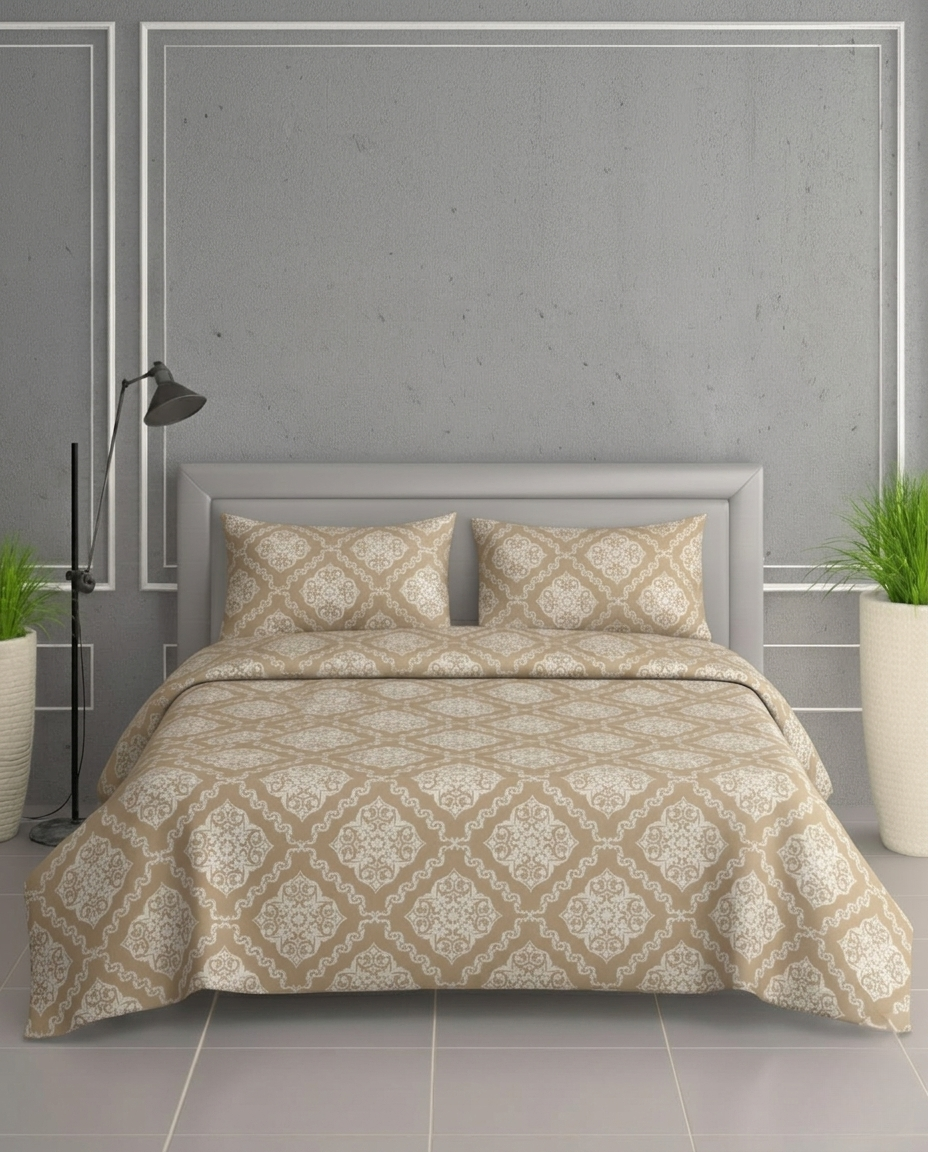 100% Cotton Royal Damask flat bedsheet - Taupe