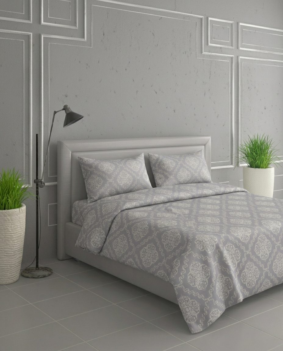100% Cotton Royal Damask flat bedsheet - grey