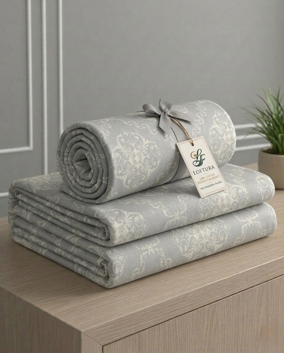 100% Cotton Royal Damask flat bedsheet - grey