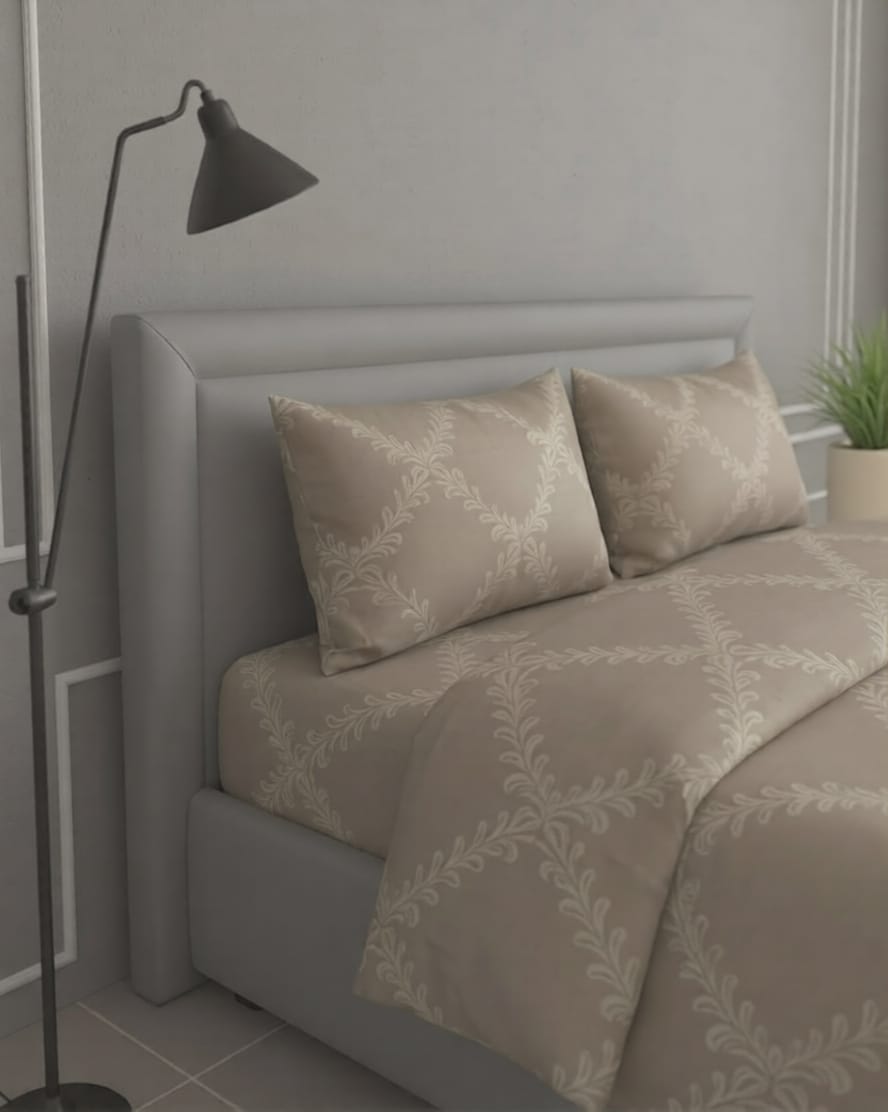 100% Cotton Grandeur Trellis flat bedsheet - Warm Taupe