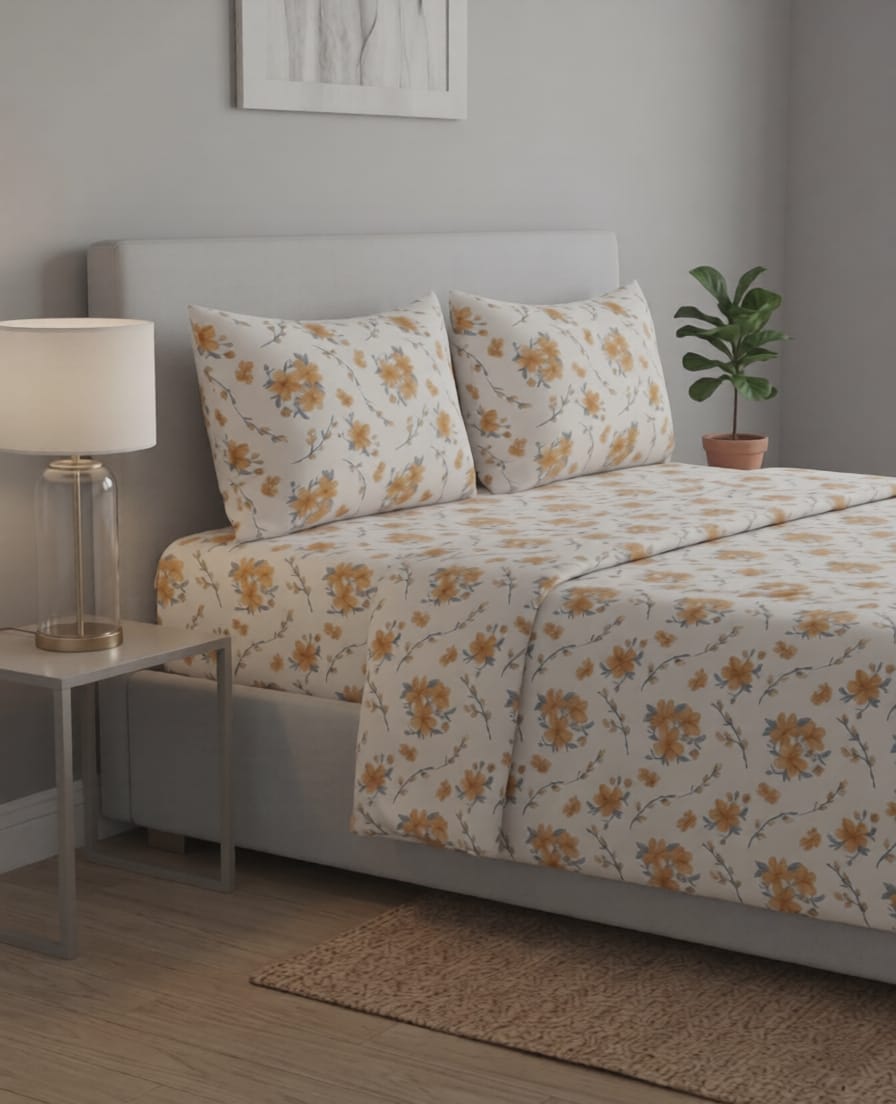 100% Cotton The Aurelia Flora flat bedsheet - yellow