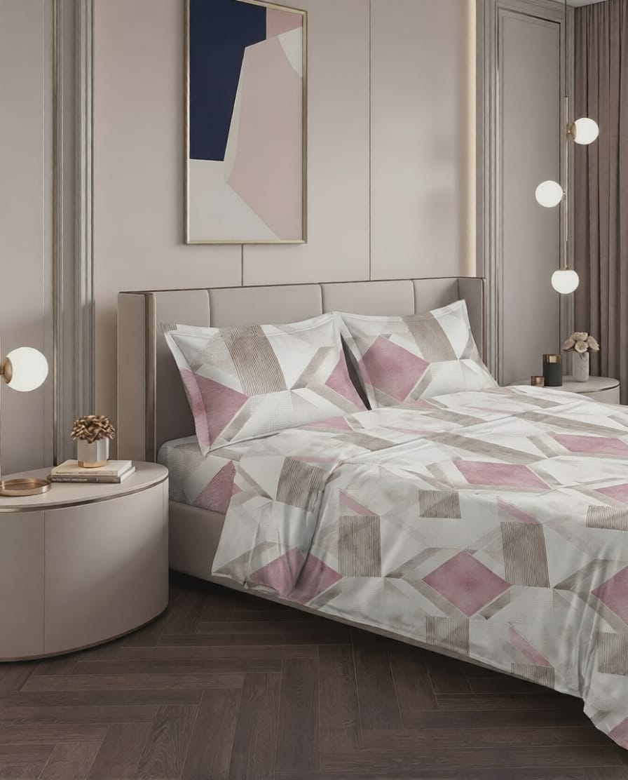100% Cotton Retro Prism flat bedsheet - Pink