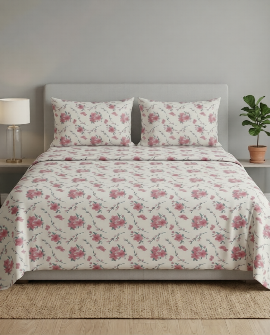 100% Cotton The Aurelia Flora flat bedsheet - dusty pink