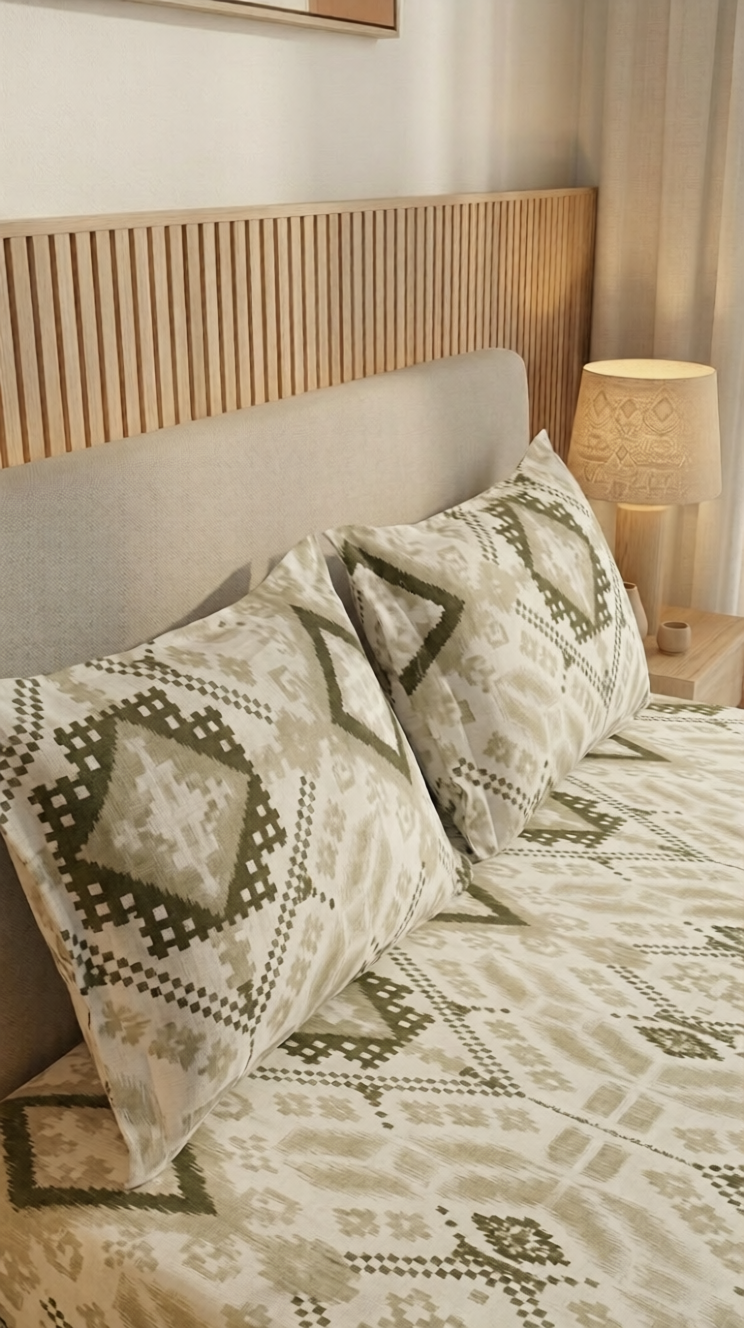 100% Cotton Ethnic Pixel Weave flat bedsheet - Brown-Golden