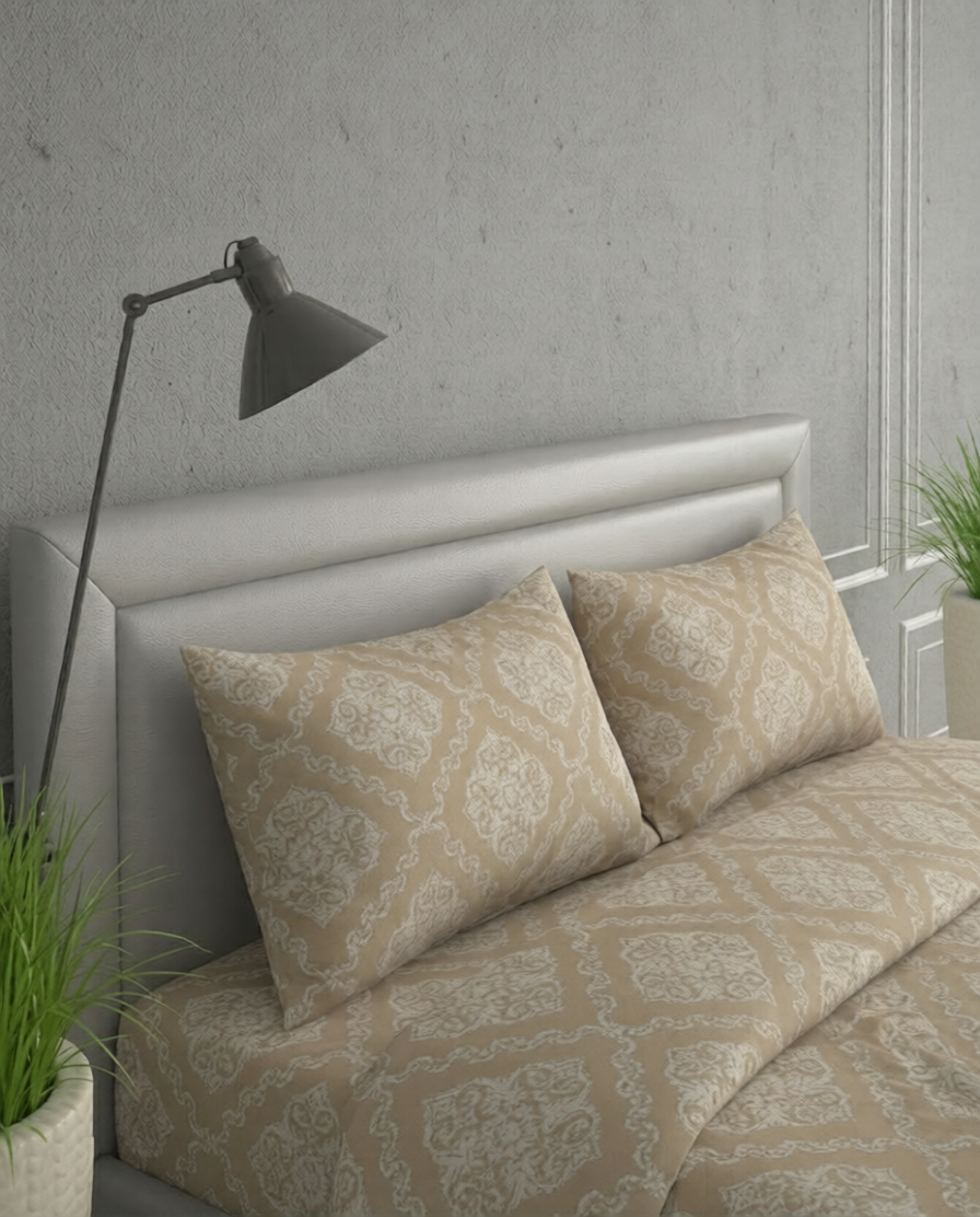100% Cotton Royal Damask flat bedsheet - Taupe
