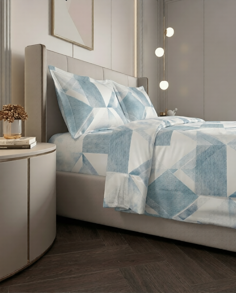 100% Cotton Retro Prism flat bedsheet - sky blue