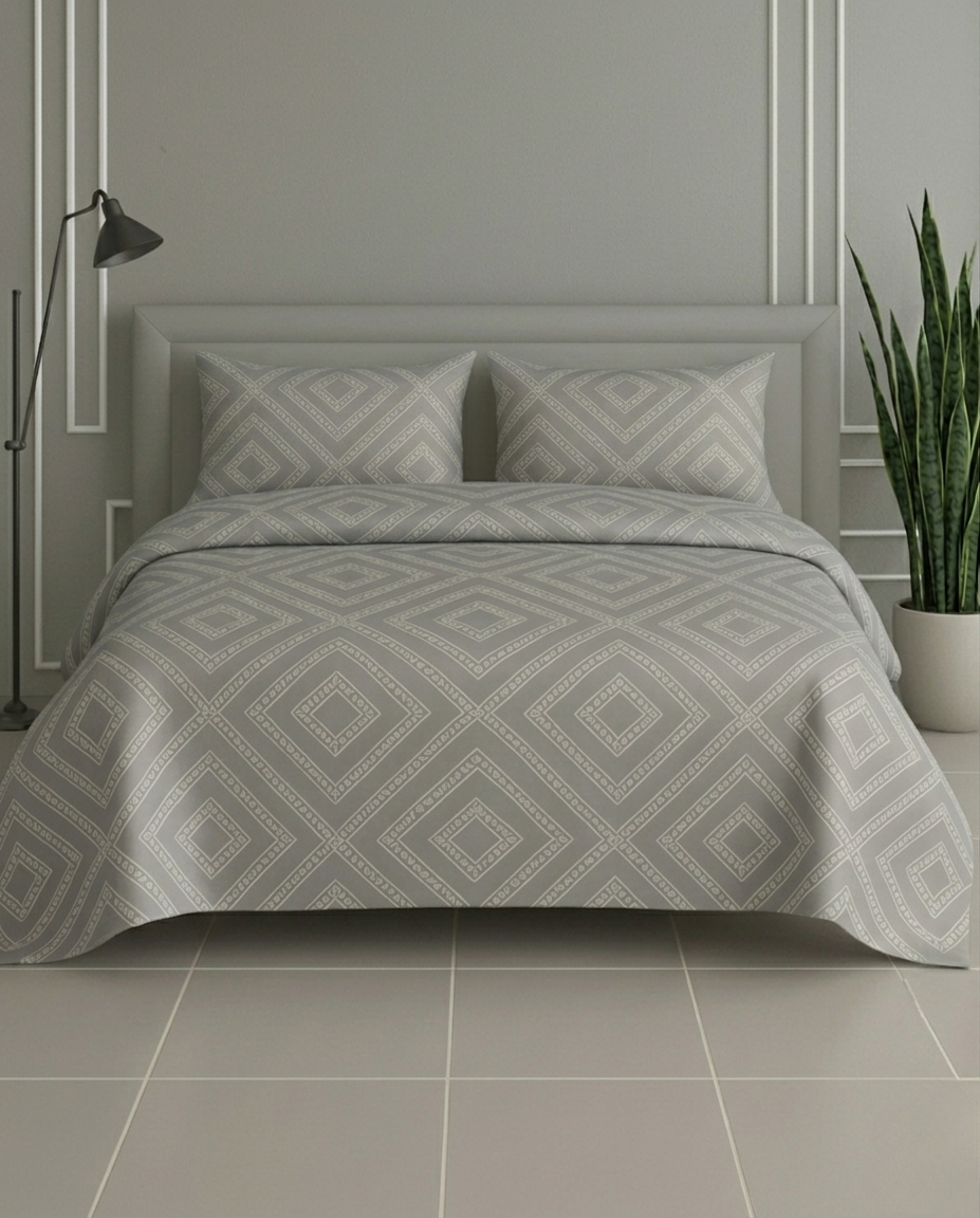 100% Cotton Vellore grid flat bedsheet - grey