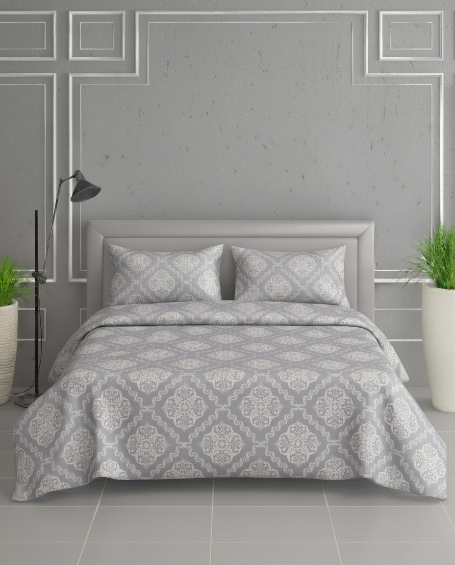 100% Cotton Royal Damask flat bedsheet - grey