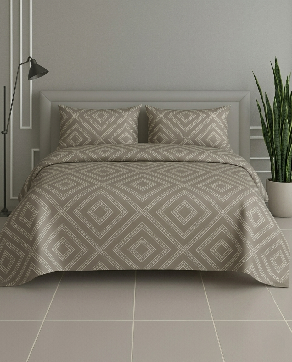 100% Cotton Vellore grid flat bedsheet - khaki