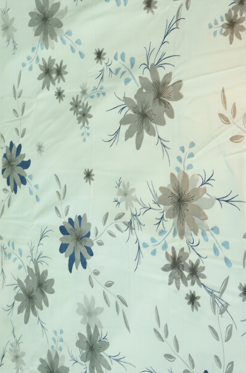 100% Cotton Serene Bloom flat bedsheet - Grey-Blue