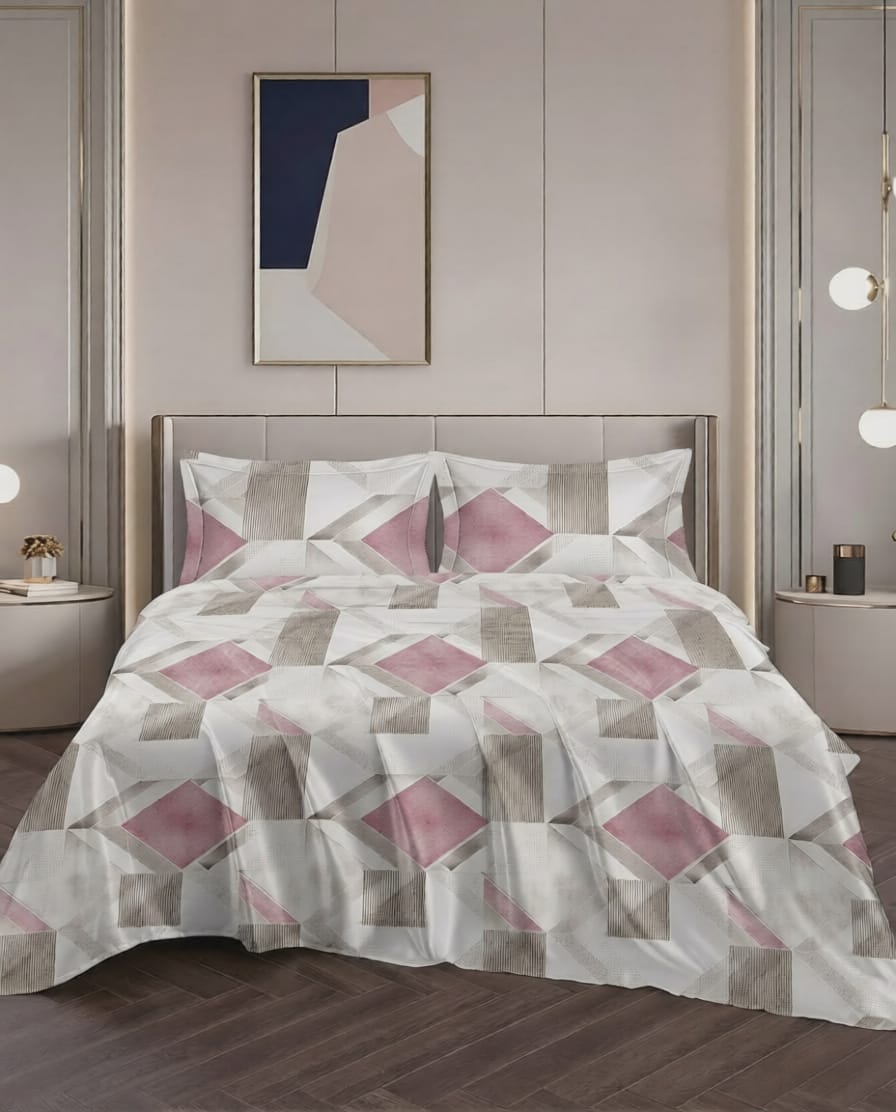 100% Cotton Retro Prism flat bedsheet - Pink