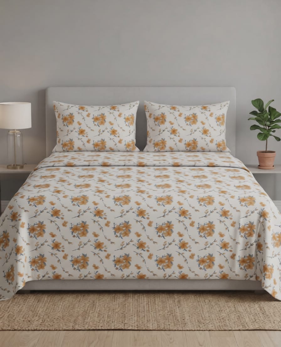 100% Cotton The Aurelia Flora flat bedsheet - yellow