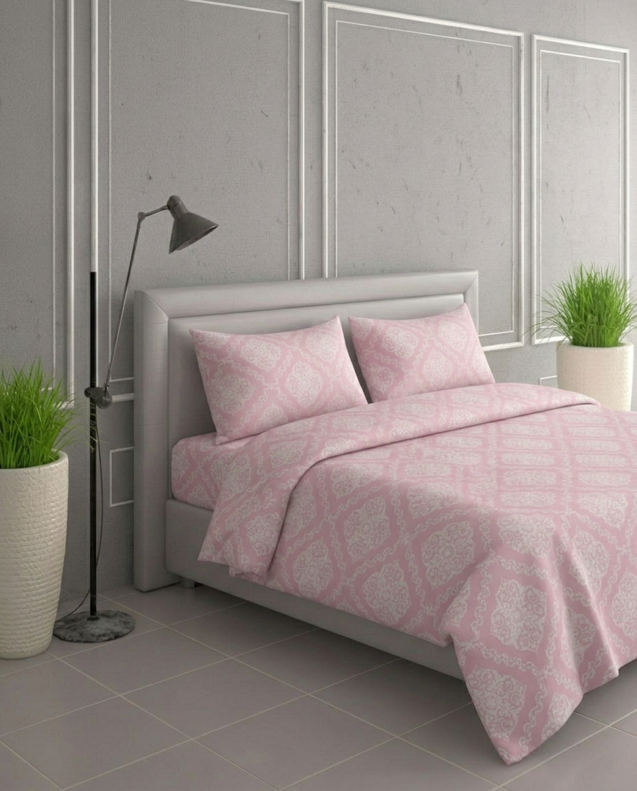 100% Cotton Royal Damask flat bedsheet - Pink