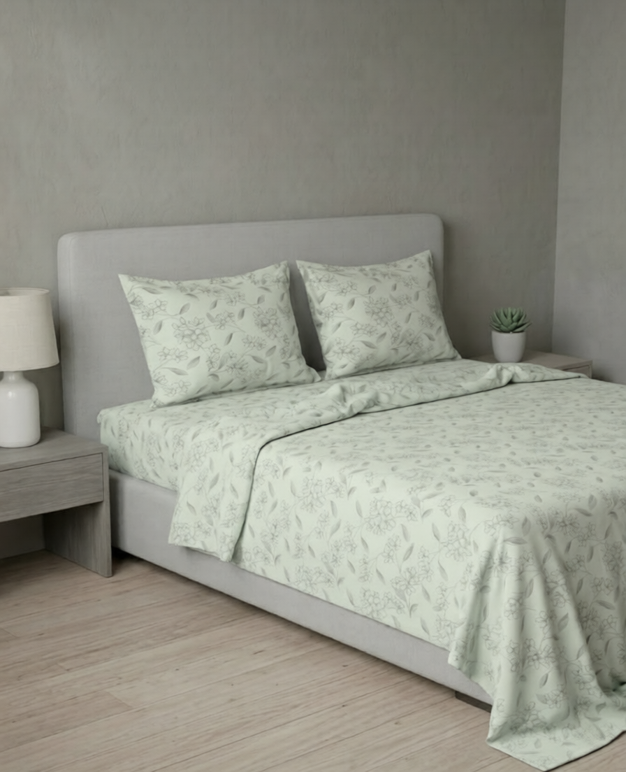 100% Cotton Floral Dreamscape flat bedsheet - grey