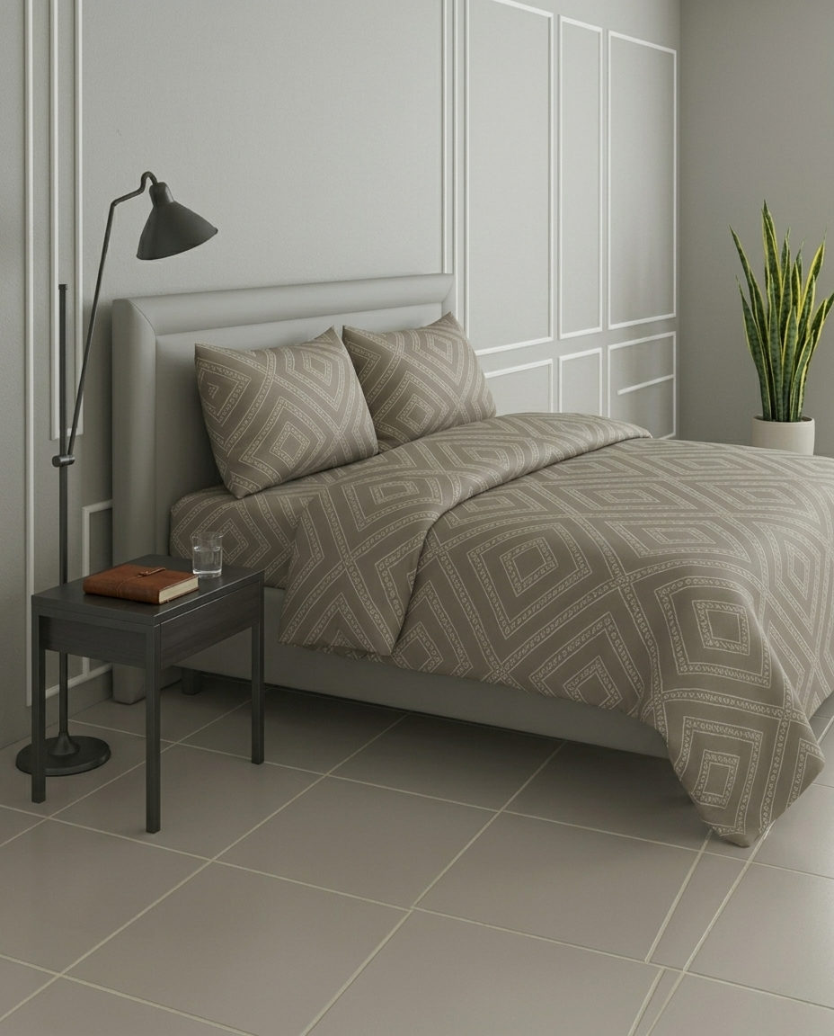 100% Cotton Vellore grid flat bedsheet - khaki