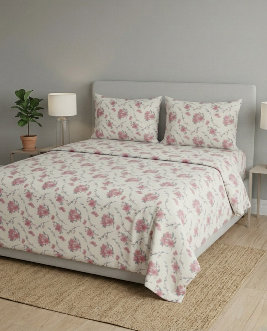 100% Cotton The Aurelia Flora flat bedsheet - dusty pink