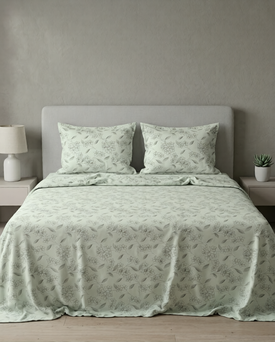 100% Cotton Floral Dreamscape flat bedsheet - grey