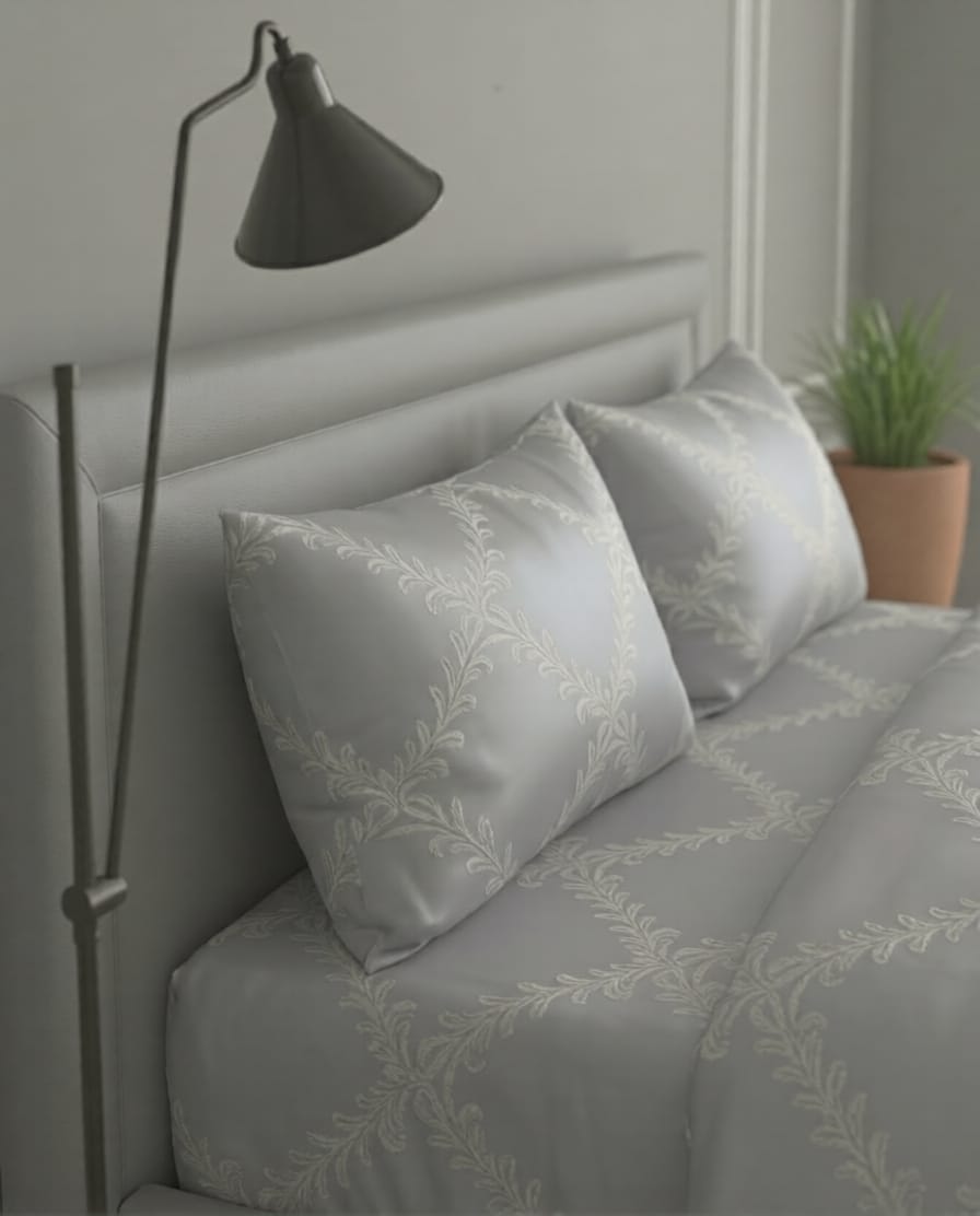 100% Cotton Grandeur Trellis flat bedsheet - grey
