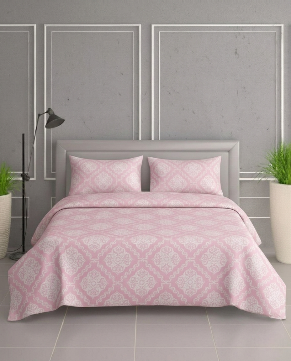 100% Cotton Royal Damask flat bedsheet - Pink