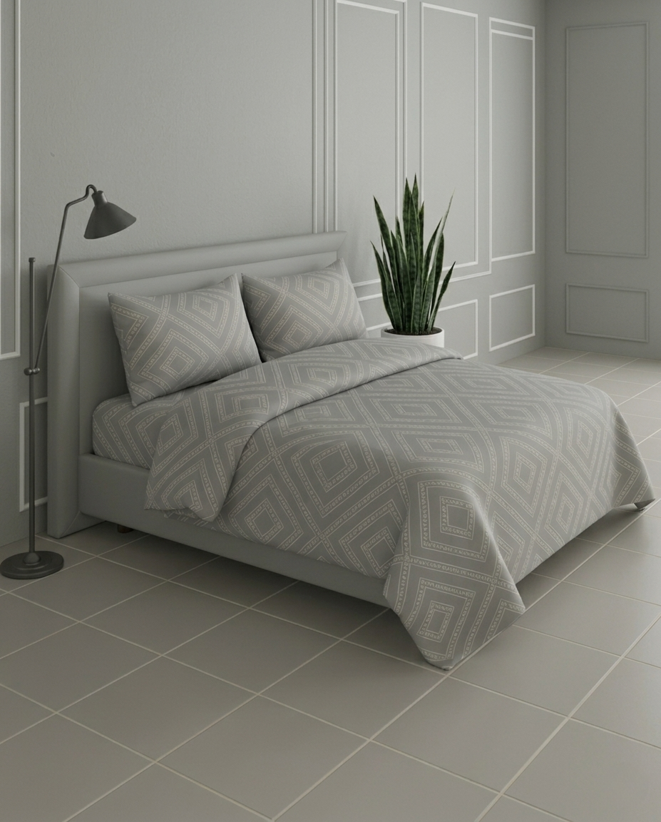100% Cotton Vellore grid flat bedsheet - grey